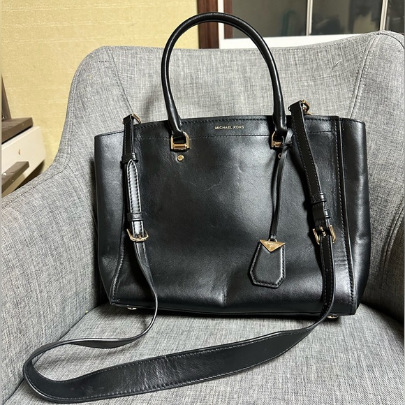 Michael Kors Handbags - Michael Kors Black Leather Satchel Shoulder Bag Crossbody Purse Benning New